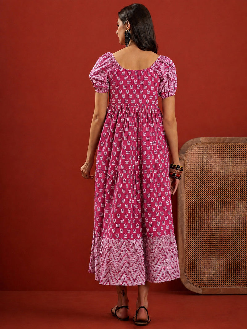 Stylum Women's Pink Ethnic Motif Printed Cotton Empire Dress (DRSPINKANAR)