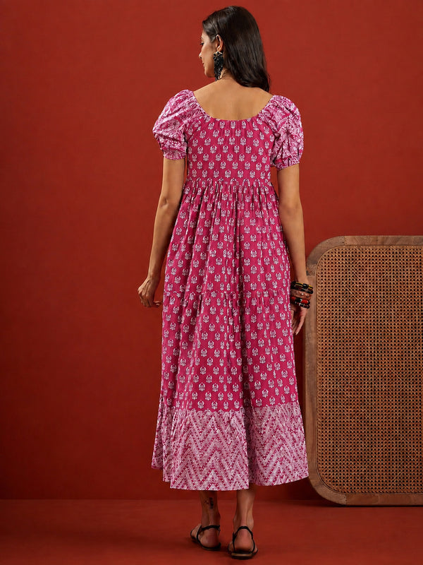 Stylum Women's Pink Ethnic Motif Printed Cotton Empire Dress (DRSPINKANAR)