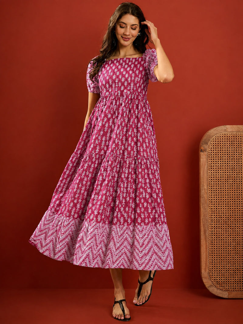 Stylum Women's Pink Ethnic Motif Printed Cotton Empire Dress (DRSPINKANAR)