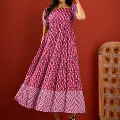 Stylum Women's Pink Ethnic Motif Printed Cotton Empire Dress (DRSPINKANAR)