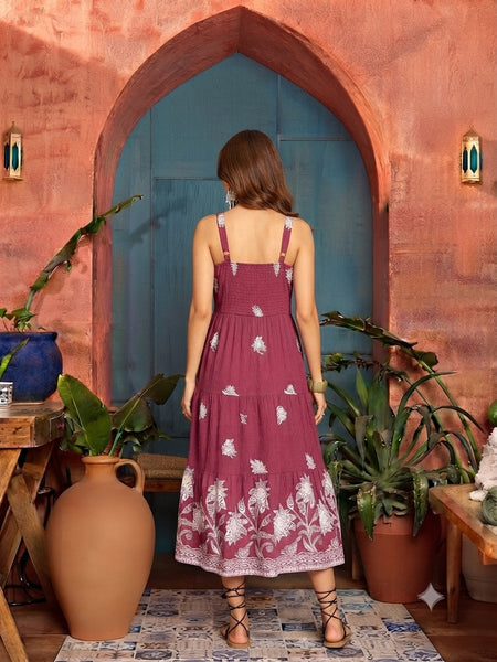 Stylum Women's Pink Tropical Digital Printed Crepe Tiered Dress (DRSPINKBAJAJ)