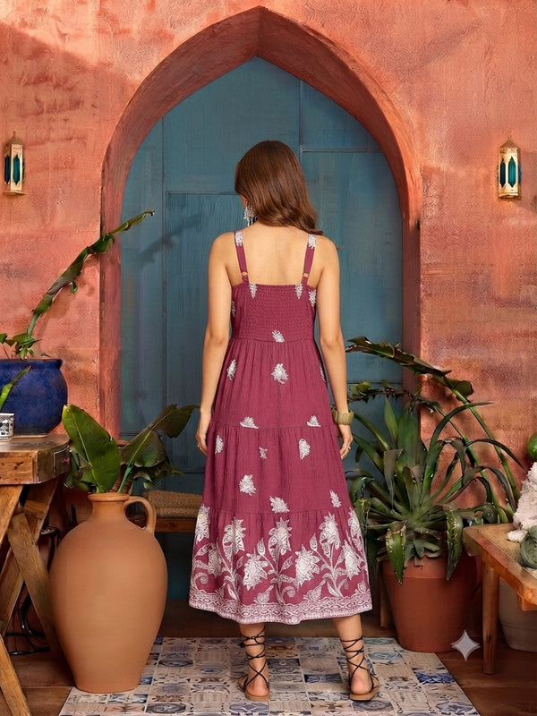 Stylum Women's Pink Tropical Digital Printed Crepe Tiered Dress (DRSPINKBAJAJ)