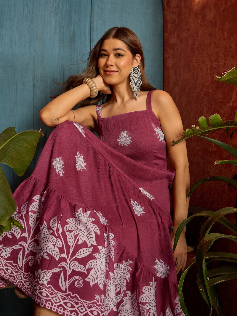 Stylum Women's Pink Tropical Digital Printed Crepe Tiered Dress (DRSPINKBAJAJ)