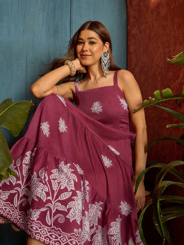 Stylum Women's Pink Tropical Digital Printed Crepe Tiered Dress (DRSPINKBAJAJ)