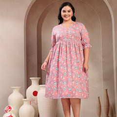Stylum Women's Plus Size Pestal Pink Ethnic Printed Cotton Flared Dress (DRSPINKBUBBLEPLUS)
