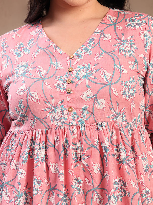 Stylum Women's Plus Size Pestal Pink Ethnic Printed Cotton Flared Dress (DRSPINKBUBBLEPLUS)