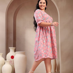Stylum Women's Plus Size Pestal Pink Ethnic Printed Cotton Flared Dress (DRSPINKBUBBLEPLUS)