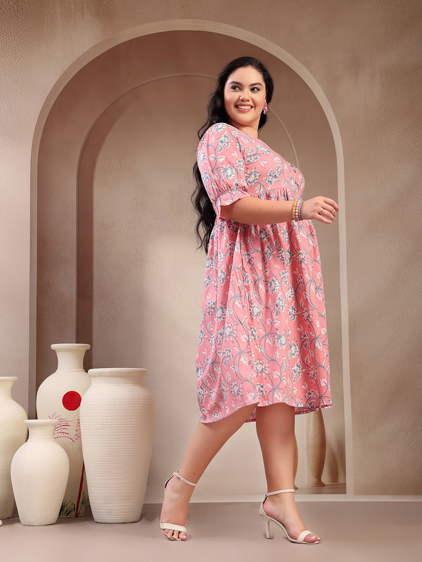 Stylum Women's Plus Size Pestal Pink Ethnic Printed Cotton Flared Dress (DRSPINKBUBBLEPLUS)