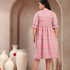 Stylum Women's Plus Size Pestal Pink Ethnic Printed Cotton Flared Dress (DRSPINKBUBBLEPLUS)