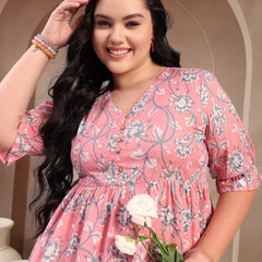 Stylum Women's Plus Size Pestal Pink Ethnic Printed Cotton Flared Dress (DRSPINKBUBBLEPLUS)