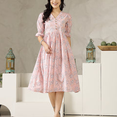 Stylum Women's Pestal Pink Ethnic Printed Cotton Flared Dress (DRSPINKBUBBLE)