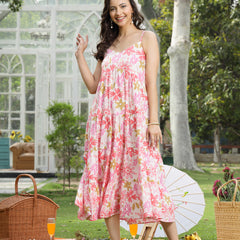 Stylum Women's Pink Floral Printed Cotton Flared Dress (DRSPINKETTA)