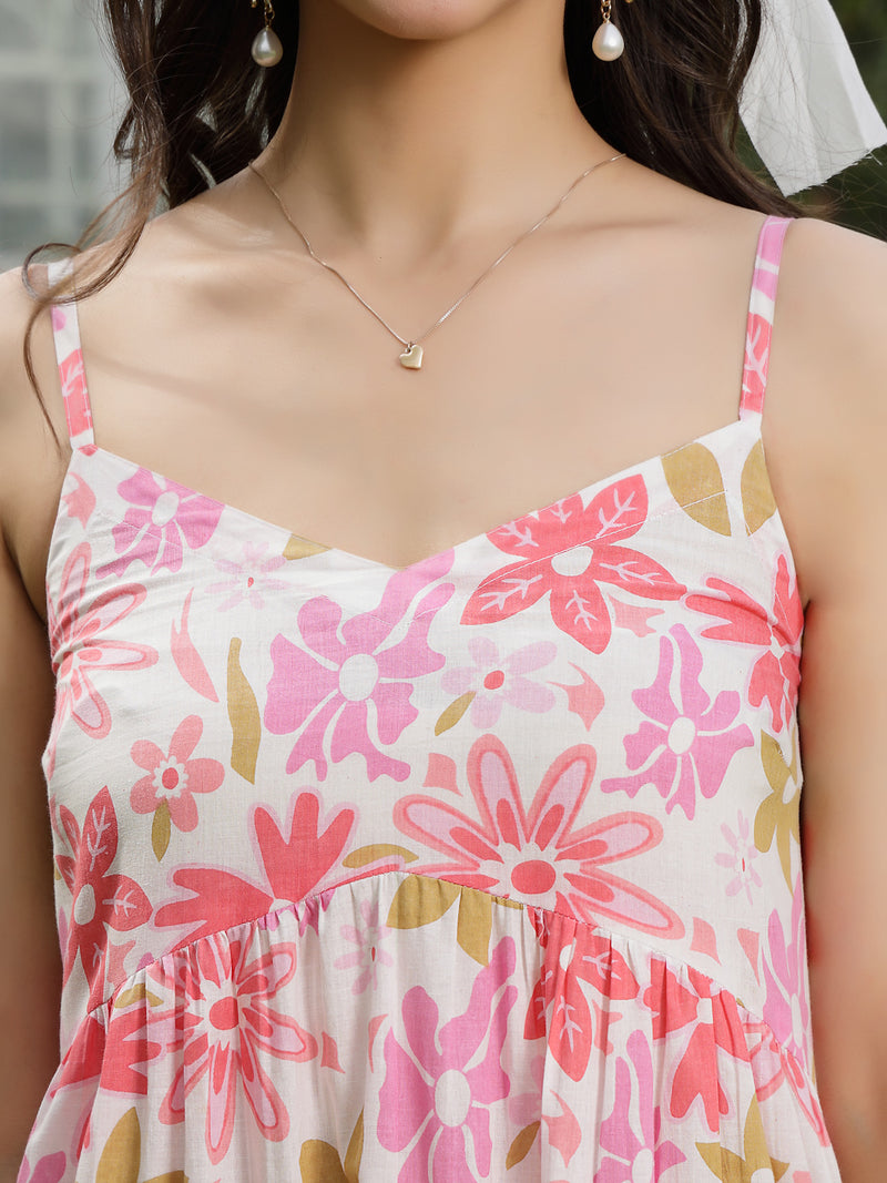 Stylum Women's Pink Floral Printed Cotton Flared Dress (DRSPINKETTA)