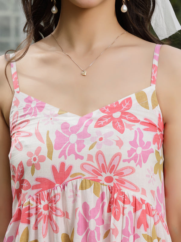 Stylum Women's Pink Floral Printed Cotton Flared Dress (DRSPINKETTA)
