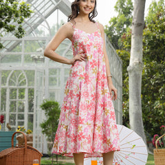 Stylum Women's Pink Floral Printed Cotton Flared Dress (DRSPINKETTA)