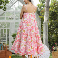 Stylum Women's Pink Floral Printed Cotton Flared Dress (DRSPINKETTA)
