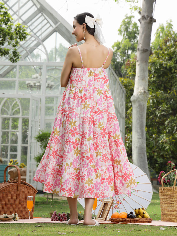 Stylum Women's Pink Floral Printed Cotton Flared Dress (DRSPINKETTA)