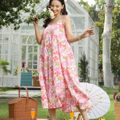 Stylum Women's Pink Floral Printed Cotton Flared Dress (DRSPINKETTA)