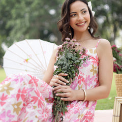 Stylum Women's Pink Floral Printed Cotton Flared Dress (DRSPINKETTA)