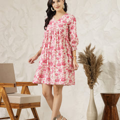 Stylum Women's Pink Floral Printed Rayon Flared Dress (DRSPINKGUN)