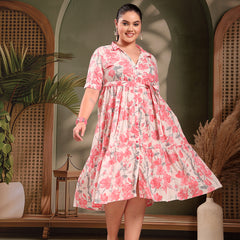 Stylum Women's Plus Size Pestal Pink Floral Printed Cotton Flared Dress (DRSPINKKINNUPLUS)