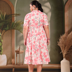 Stylum Women's Plus Size Pestal Pink Floral Printed Cotton Flared Dress (DRSPINKKINNUPLUS)