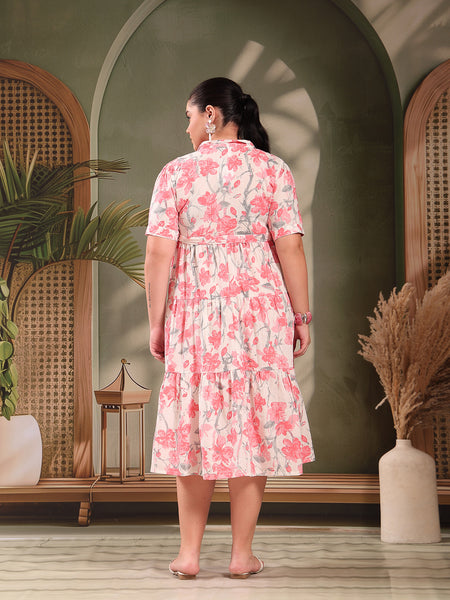 Stylum Women's Plus Size Pestal Pink Floral Printed Cotton Flared Dress (DRSPINKKINNUPLUS)
