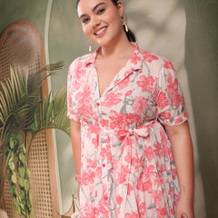 Stylum Women's Plus Size Pestal Pink Floral Printed Cotton Flared Dress (DRSPINKKINNUPLUS)