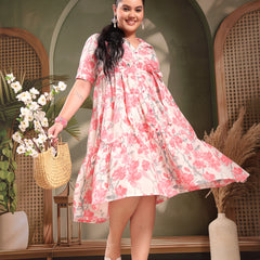 Stylum Women's Plus Size Pestal Pink Floral Printed Cotton Flared Dress (DRSPINKKINNUPLUS)