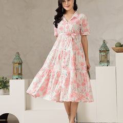 Stylum Women's Pestal Pink Floral Printed Cotton Flared Dress (DRSPINKKINNU)