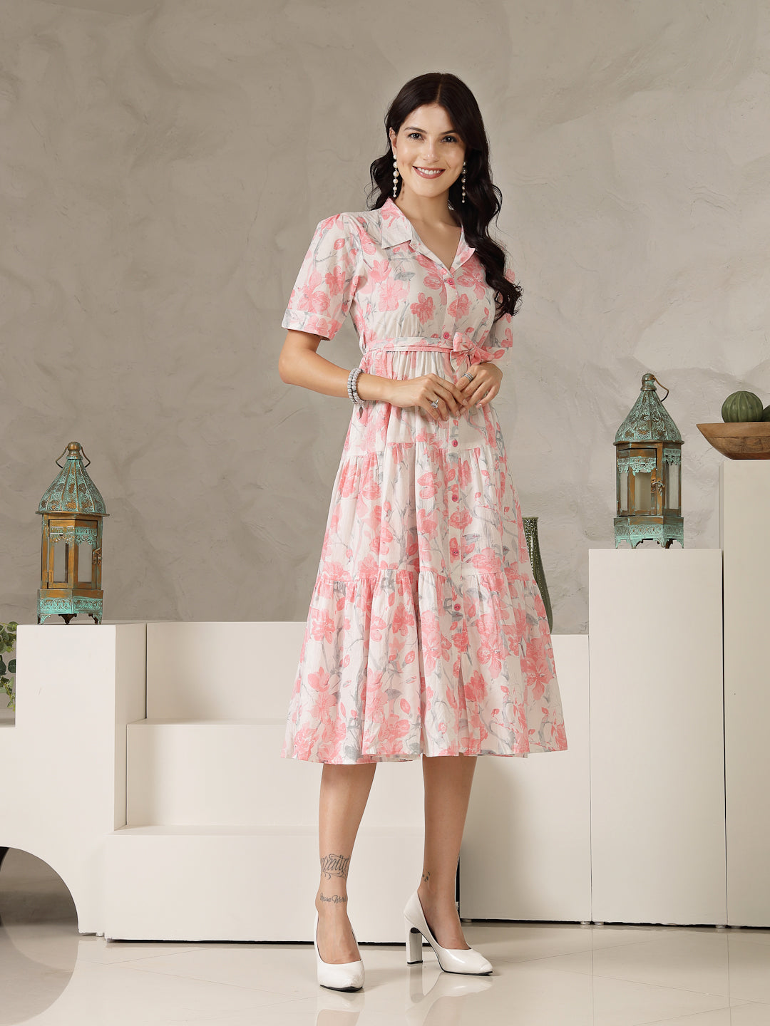 Stylum Women's Pestal Pink Floral Printed Cotton Flared Dress (DRSPINKKINNU)