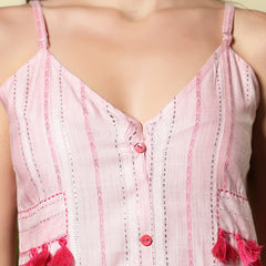 Stylum Women's Pink Striped Printed Cotton Blend A-Line Dress (DRSPINKLOFI)