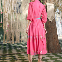 Stylum Women's Pink Solid & Embroidered Rayon Flared Dress (DRSPINKLUCK)