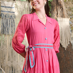 Stylum Women's Pink Solid & Embroidered Rayon Flared Dress (DRSPINKLUCK)