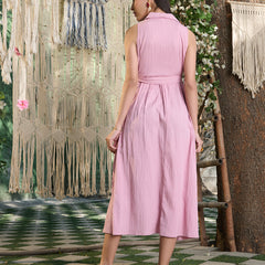 Stylum Women's Pink Self Design Crepe Pleated Dress (DRSPINKMOSS)