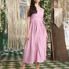 Stylum Women's Pink Self Design Crepe Pleated Dress (DRSPINKMOSS)