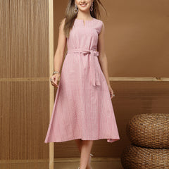 Stylum Women's Pink Solid Katha Cotton A-Line Dress (DRSPINKPARKER)