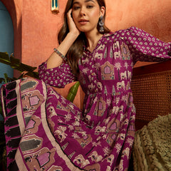 Stylum Women's Pink Ethnic Printed Cotton Flared Dress (DRSPINKPORI)