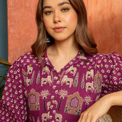 Stylum Women's Pink Ethnic Printed Cotton Flared Dress (DRSPINKPORI)