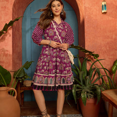 Stylum Women's Pink Ethnic Printed Cotton Flared Dress (DRSPINKPORI)