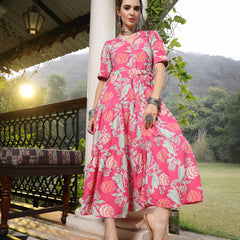 Stylum Women's Pink Floral Printed Rayon Tiered Dress (DRSPINKRENEE)