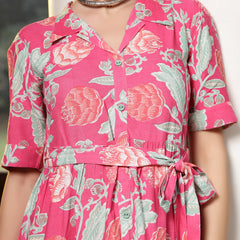 Stylum Women's Pink Floral Printed Rayon Tiered Dress (DRSPINKRENEE)