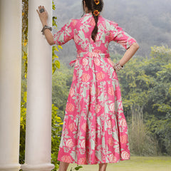 Stylum Women's Pink Floral Printed Rayon Tiered Dress (DRSPINKRENEE)