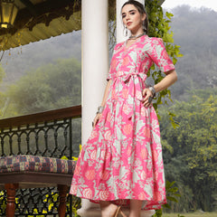 Stylum Women's Pink Floral Printed Rayon Tiered Dress (DRSPINKRENEE)