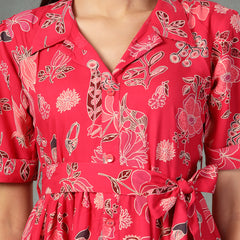 Stylum Women's Pink Tropical Printed Rayon Tiered Dress (DRSPINKSOMIL)