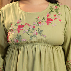 Stylum Women's Plus Size Pestal Green Solid & Embroidered Cotton Tiered Dress (DRSPISTALEETAPLUS)