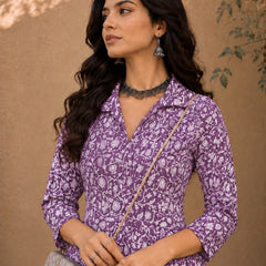 Stylum Women's Purple Dabu Printed Cotton Flared Dress (DRSPURPLEBATRA)