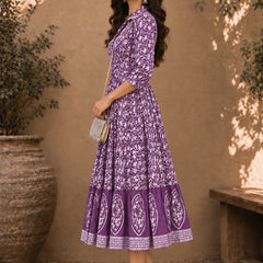 Stylum Women's Purple Dabu Printed Cotton Flared Dress (DRSPURPLEBATRA)