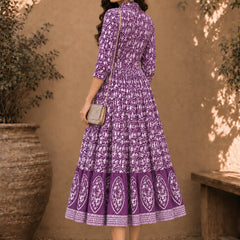 Stylum Women's Purple Dabu Printed Cotton Flared Dress (DRSPURPLEBATRA)