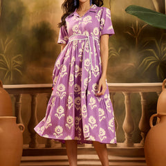 Stylum Women's Purple Floral Printed Cotton Flared Dress (DRSPURPLECARTER)
